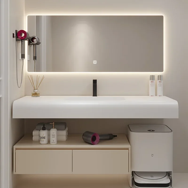 Nordic Modern Bathroom Cabinets Designer Arc Shaped Rock Integrated Washbasin Bathroom Vanity Cabinet Sink Bathroom Furniture