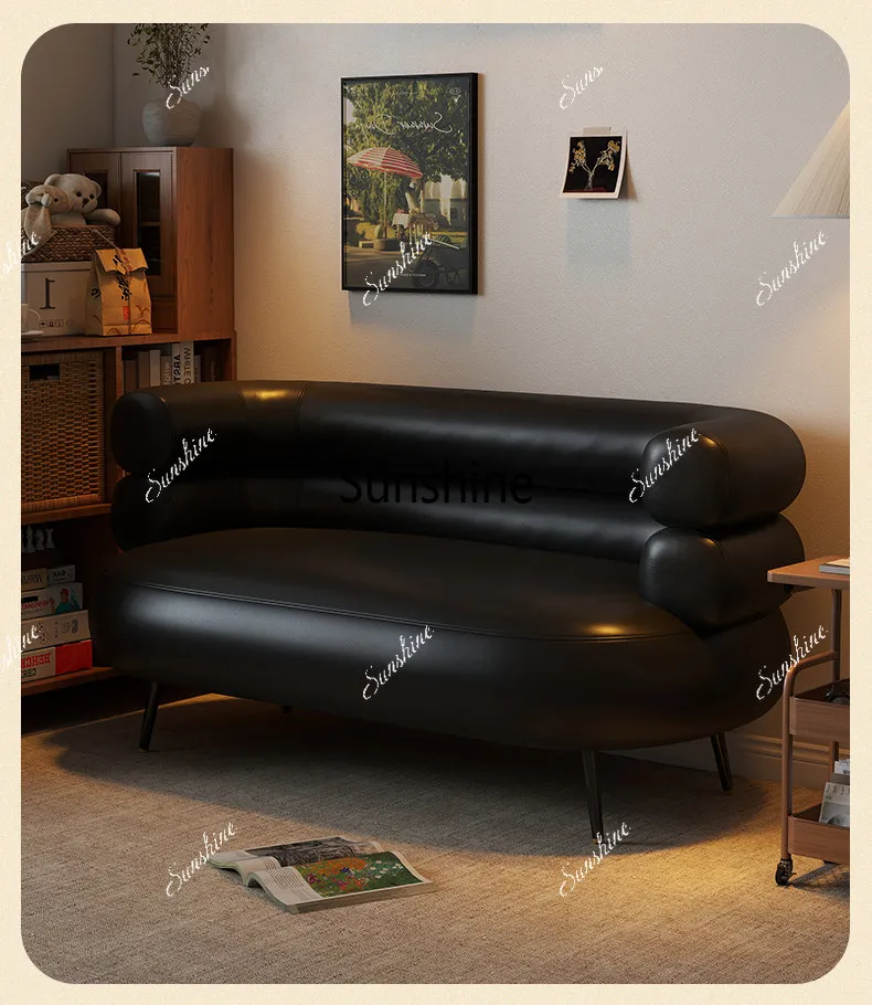 Small apartment living room single and double three-person retro leather art sofa