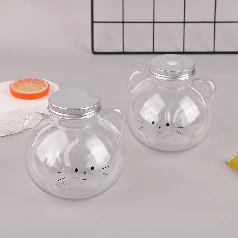 Botellas de agua con forma de gato, leche, té, café, jugo, taza portátil para beber, botella de bebida transparente para el hogar, sin BPA