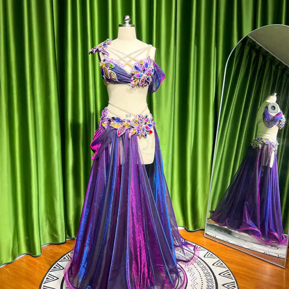 Customized Eastern Belly Dancewear Women Clothes Tassel Belly Dancing Bra Skirt Belt Oriental Dance Costume Group Stage Suit Set
