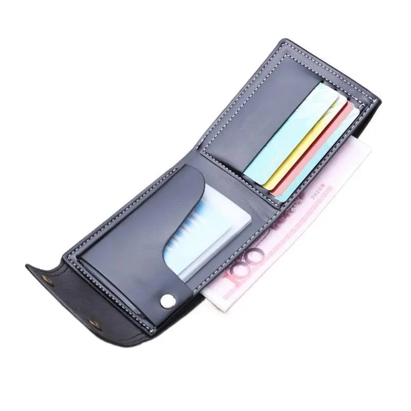 

Men's Waterproof Short Wallet High Grade PU Leather Multiple Card Holders Button Photo Money Bag for Organized Storage