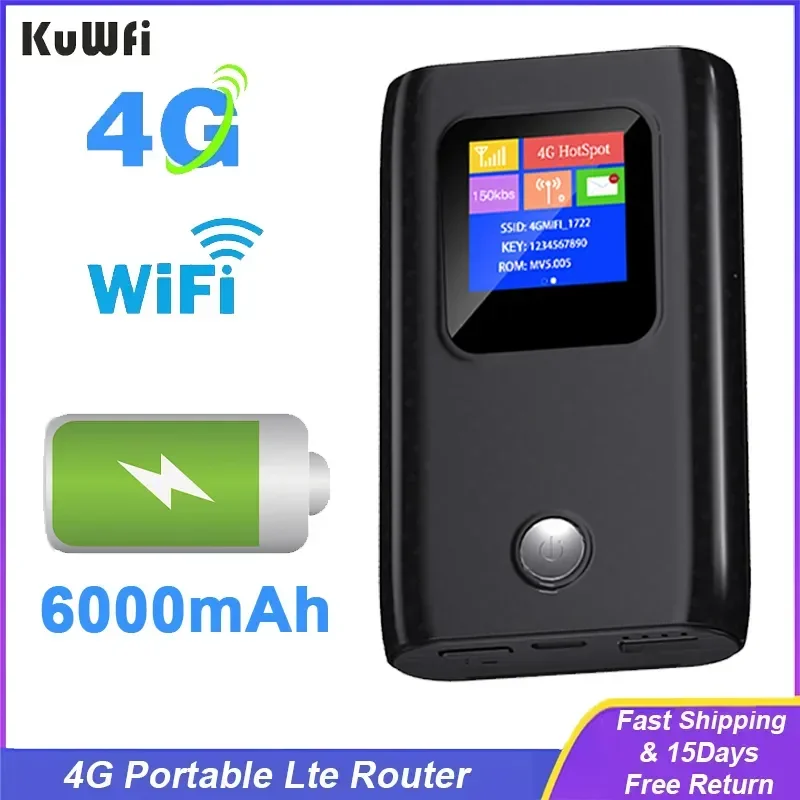 KuWFi 4G Mobile Router 150Mbps Portable Lte Router Mini Modem 6000mAh Large Capacity Hotspot with SIM Card Slot Travel Router