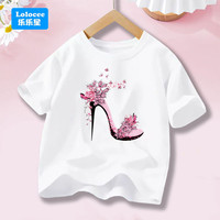 Butterfly Floral High Heels Print T Shirt Girls' Trendy Hipster Kawaii Short Sleeves Tops Tee Shirt Kids Summer Clothes GGX1
