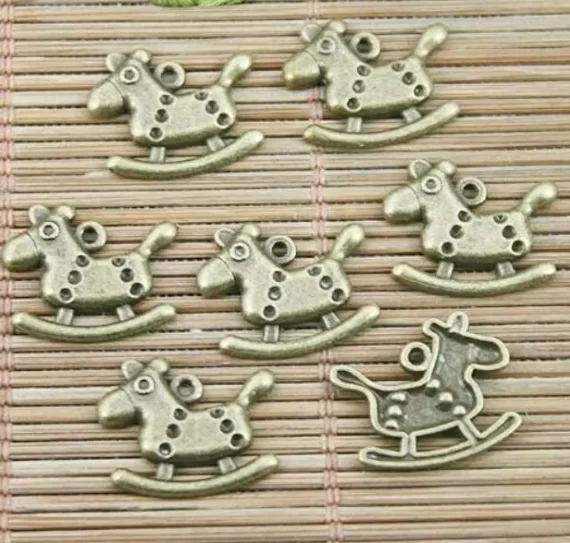 Dijes de diseño de caballo para joyería, 25 piezas, 13x16mm, agujero de 1mm, color bronce antiguo, HWEF1243