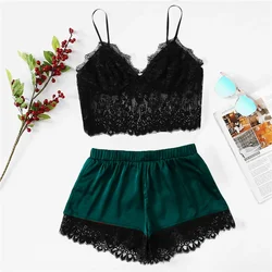 Womens Floral Lace Sleepwear Plus Size Cami Top With Satin Lingerie Set 2024 Summer Sexy Sets Ladies Bra And Panty Underwear Set