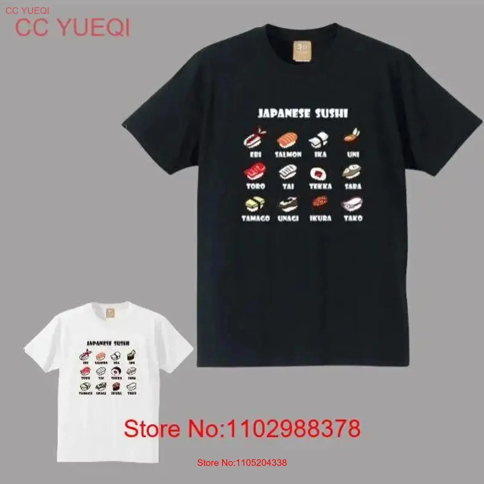 Japanisches Sushi-T-Shirt aus Baumwolle, 5 Unzen, 100 % auf Bestellung, 2 Farben, NEU, Vintage, gewaschen, stilvoll, modisch, Unisex, vielseitige Grafik