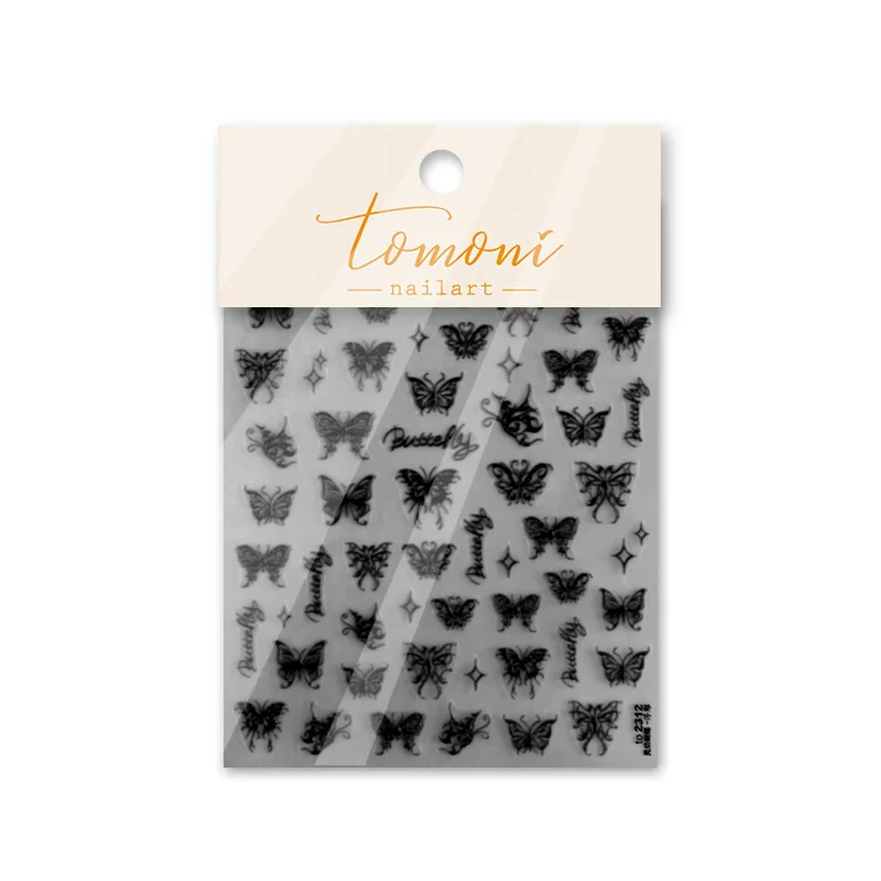 [Meow.Sensei]  Relief nail Stickers Popular Japanese-Style Retro Sticker Black and White Butterfly Ornament Whol