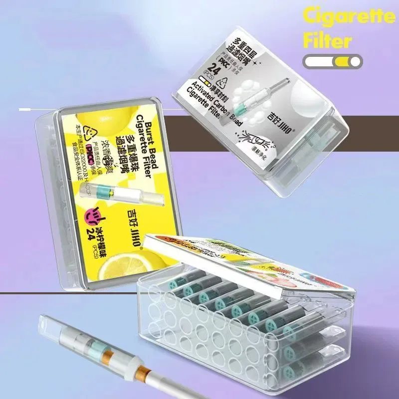 24 Teile/schachtel Crush Ball Filter Eis Wassermelone Traube Mint 70% Teer Reduzierung 3-schicht Filtration auslaufsichere Fall Für erwachsene Raucher