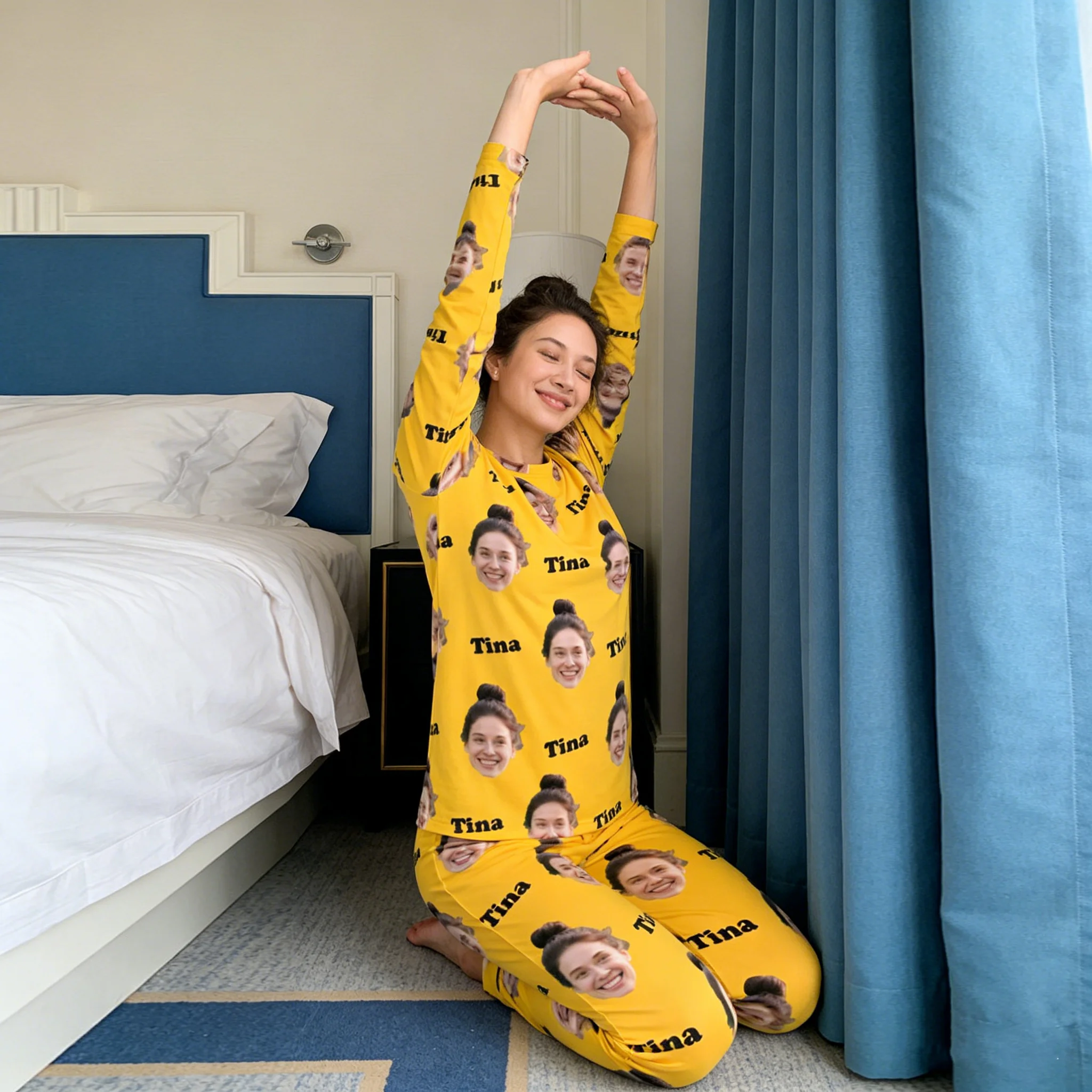 Benutzerdefiniertes Pyjama-Set mit Rundhalsausschnitt, personalisierte Bilder und Textgeschenke, Paare, Ehefrauen, Freunde, Haustiere, Familie