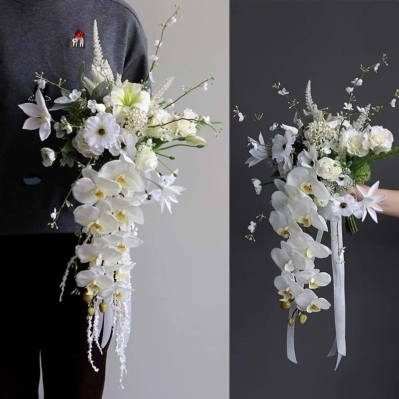 

Букет цветов, водопад, кулон, чувственный свадебный букет, свадебная фотография, имитация цветка, фаленопсис, искусственный цветок для дома c