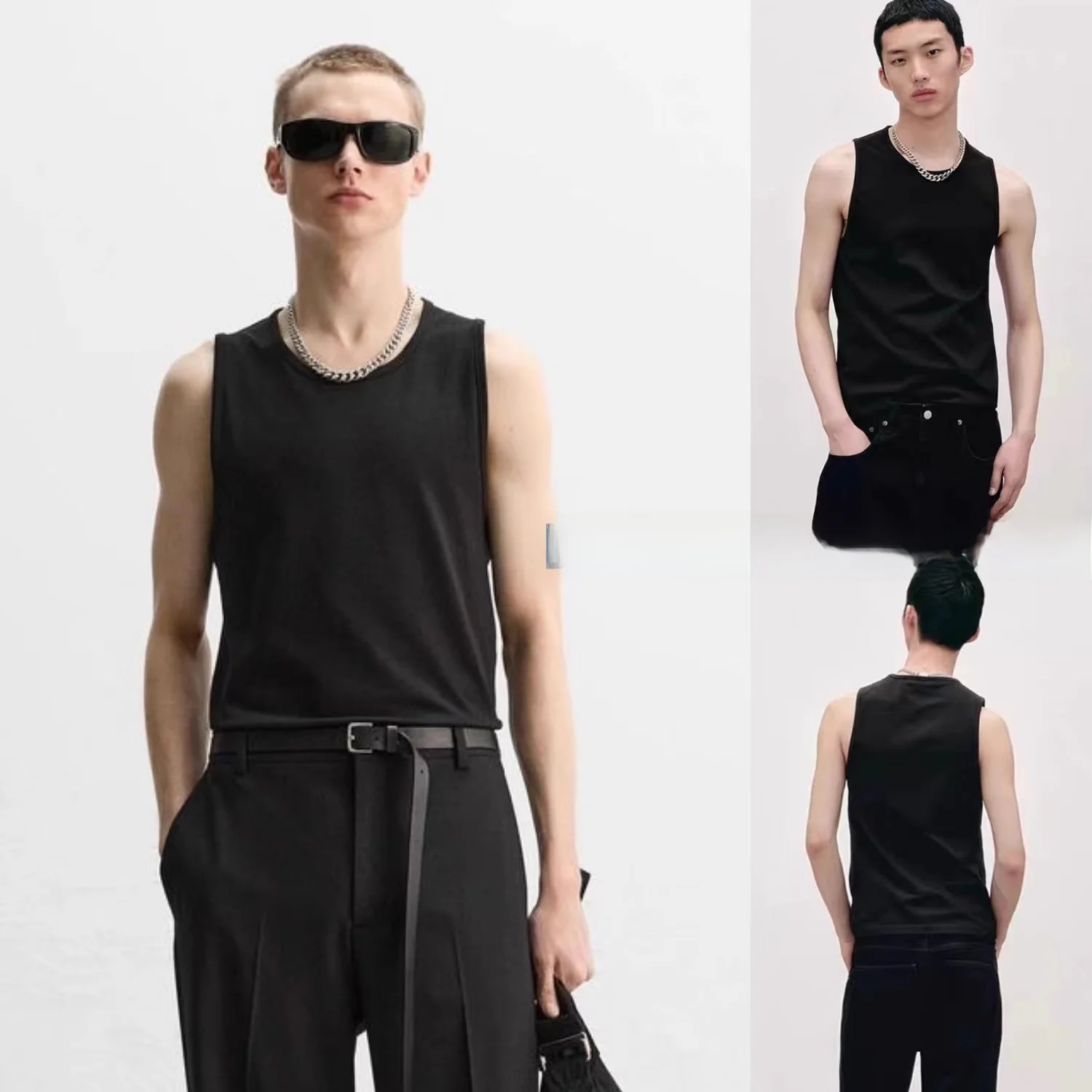 

New Summer 2025 Men's Cotton Vest T-irt Multicolor Base Layer Top Youth Faion Daily Wear Stand Fit round Ne Sweat Vest