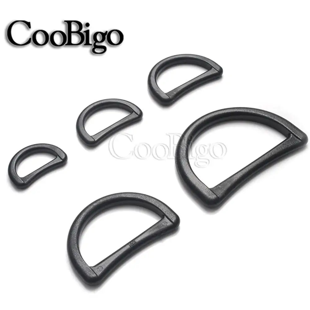 20pcs Plastic Dee Ring Buckle Webbing Strap D Rings Buckles Black DIY Purse Dog Collar Garment Backpack Accessories 20-51mm