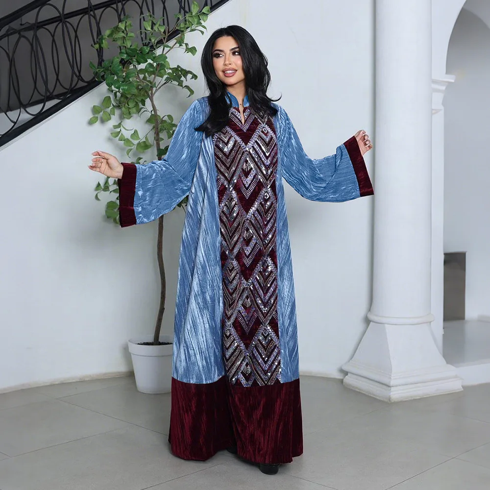 

2026 african dress new fashion velvet stone long dress big elastic long dress without scarf
