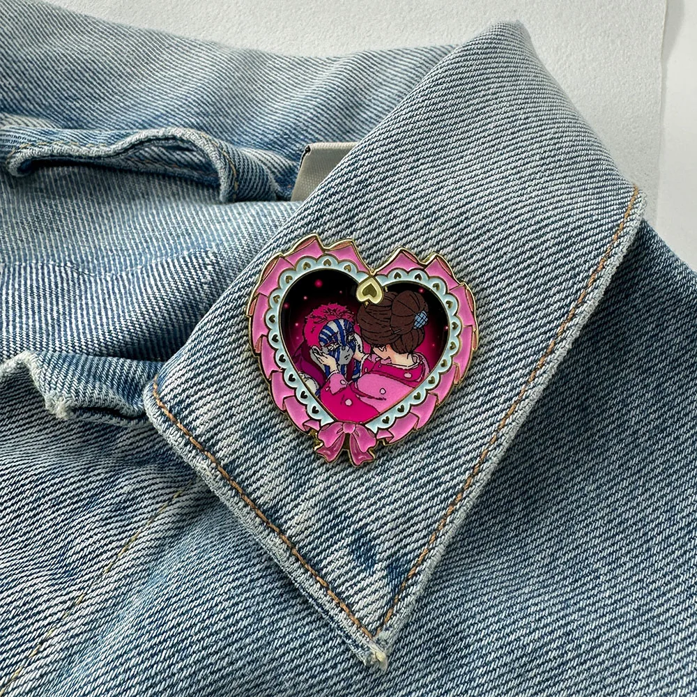 Akaza and Koyuki Couple Enamel Brooch Pink Heart Bow Badge Fan Collectible Anime Merchandise Accessories Friend Gift