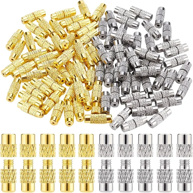 

100 Sets 2 Colors Brass Screw Twist Clasps 12 x 4 mm Cord End Caps Column Barrel Screw Clasps Tube Fastener for DIY Jewelry