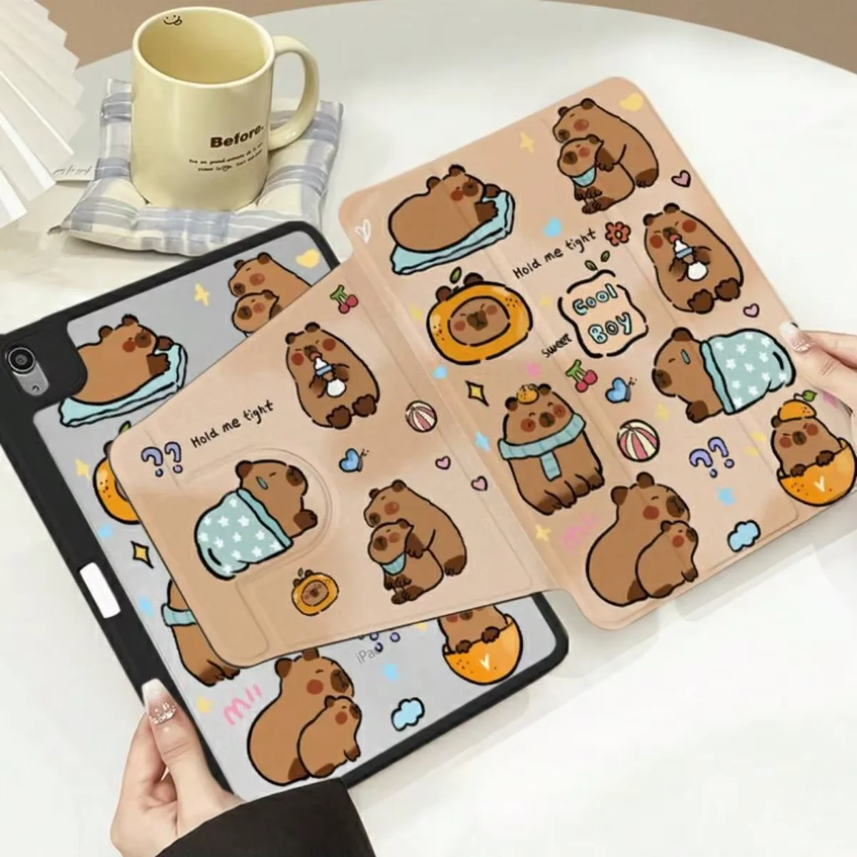 360 Degree Rotation Smart Cover for IPad 10 Case IPad 10th Gen Air 5th 4th 10.9 2020 Pro11 IPad 10.2 7th 9th 8th Orange Capybara
