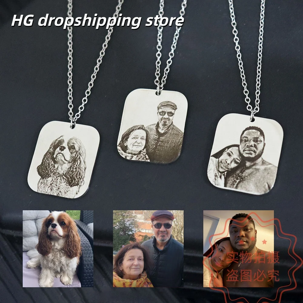 

Custom People Portrait Rectangle Necklace Picture Pendant Personalized Handmade Jewelry Disc Name Person Engraved Birthday Gift
