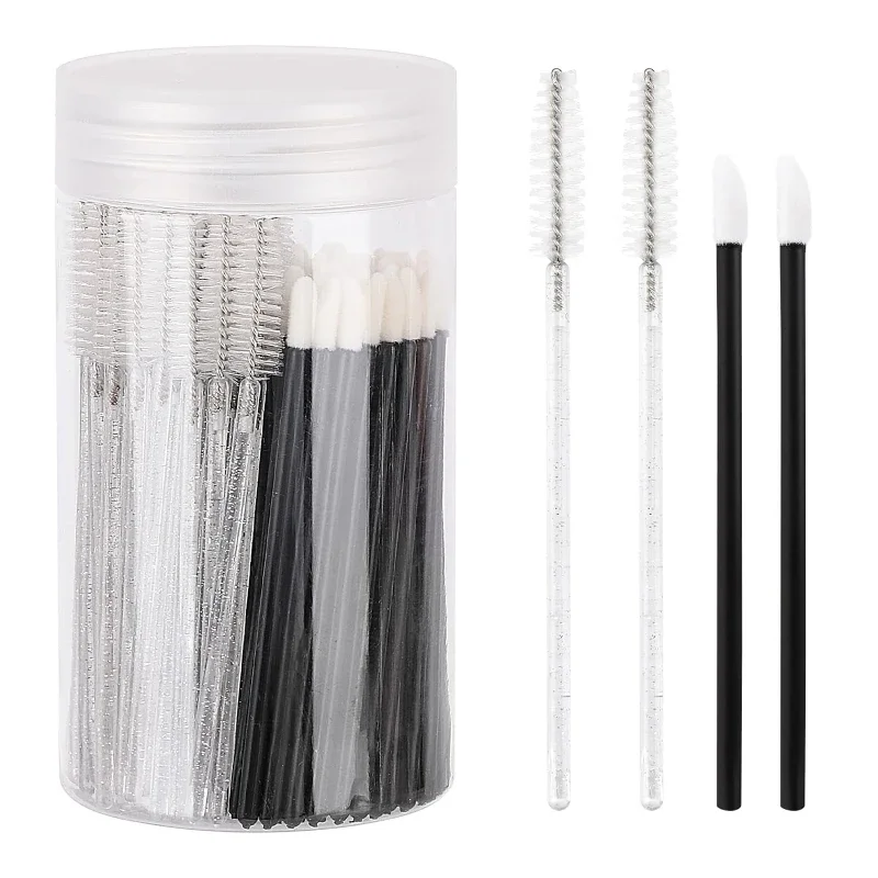 100 Stück Spoolies Mascara-Stäbe und Lippenpinsel-Stäbe, Einweg-Wimpernbürsten, Lippenstift-Tester, Make-up-Applikator-Werkzeug (schwarz)