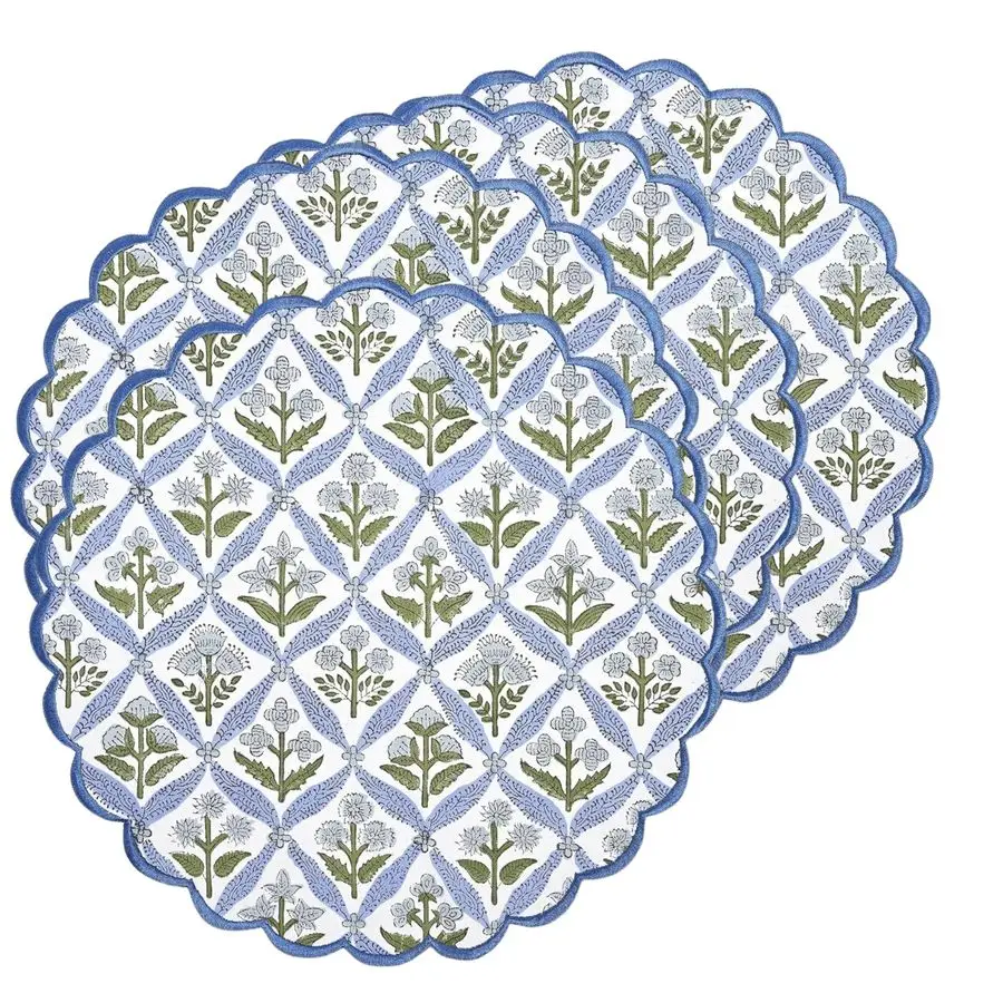 

Набор из 4 круглых хлопковых салфеток в стиле бохо с цветочным узором, вышивкой и блочным принтом, моющиеся, 15 дюймов, L