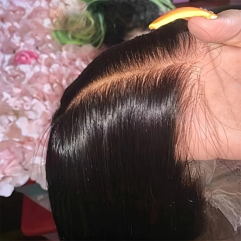 32 34 Inch Ultra Long Bone Straight Human Hair 5x5 HD Lace Glueless Closure Wig, Pre-Plucked Pre-Cut Pre-Bleached Knots, 3 Seconds To Wear Transparent Lace Front Wig, No Glue No Tangle Easy To Style