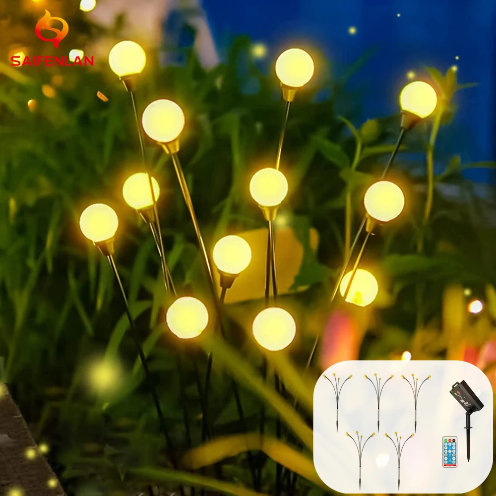 Solar Firefly Lights Outdoor Solar Garden String Lights Solar Swaying Light Decorative Yard Pathway 8 Modes Lighting String