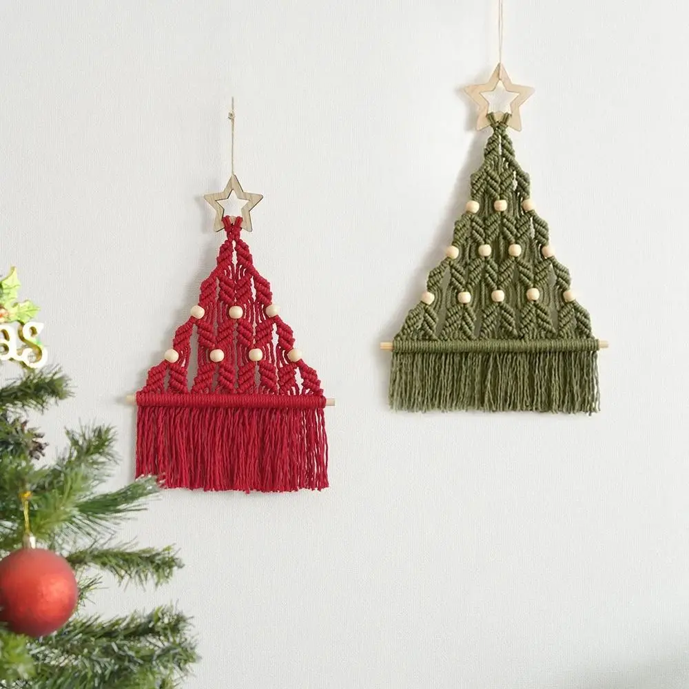 

Woven Christmas Tree Macrame Tapestry Aesthetic Tassel Wall Hanging Pendant Art Decorative Cotton Rope Tapestry Hotel