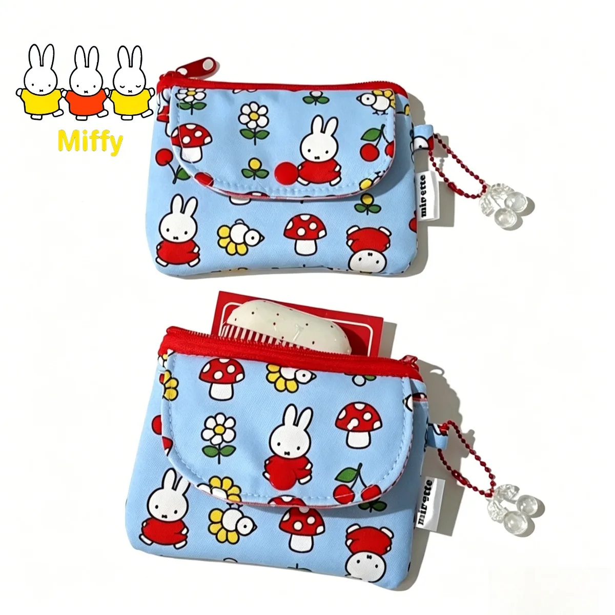 Bolsa de Maquillaje Kawaii Miffy, Estuche para Tarjetas con Diseño de Conejo de Dibujos Animados, Estuche para Identificación, Estuche Portátil para Auriculares, Bolsa de Almacenamiento, Monedero, Estuche para Llaves