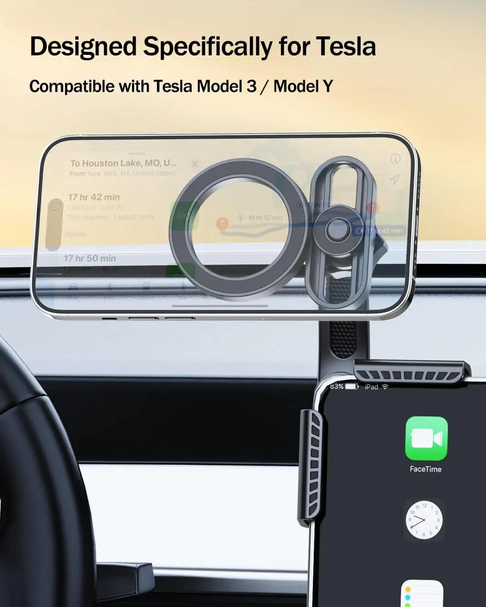 حامل هاتف، لحامل هاتف السيارة المغناطيسي MagSafe لطراز Tesla 3 Model Y، مناسب لجميع الهواتف، ملحقات Tesla Model 3/Y