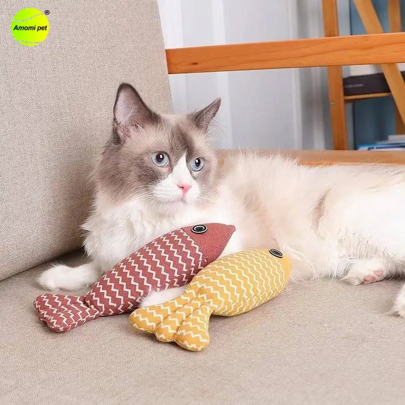 Juguete para Gatos con Catnip, Muñeco de Lino con Forma de Pez, Suministros Interactivos para Mascotas, Juguete para Gatos para Jugar Solo, Muñeco Seguro y Resistente a Mordidas