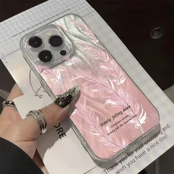 Pink Feather Aurora Phone Case for IPhone 16 15 11 12 14 13 Pro Max Mini XSM XR 7 8 Plus Hard Acrylic Soft Edge Anti-fall Cover