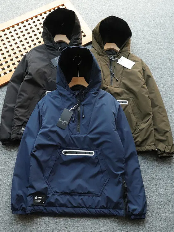 

Thickened Cotton Jacket Outdoor Windproof Water-resistant Unisex Casual Hooded Coat Youth Fashion Long Sleeve Zipper Closure