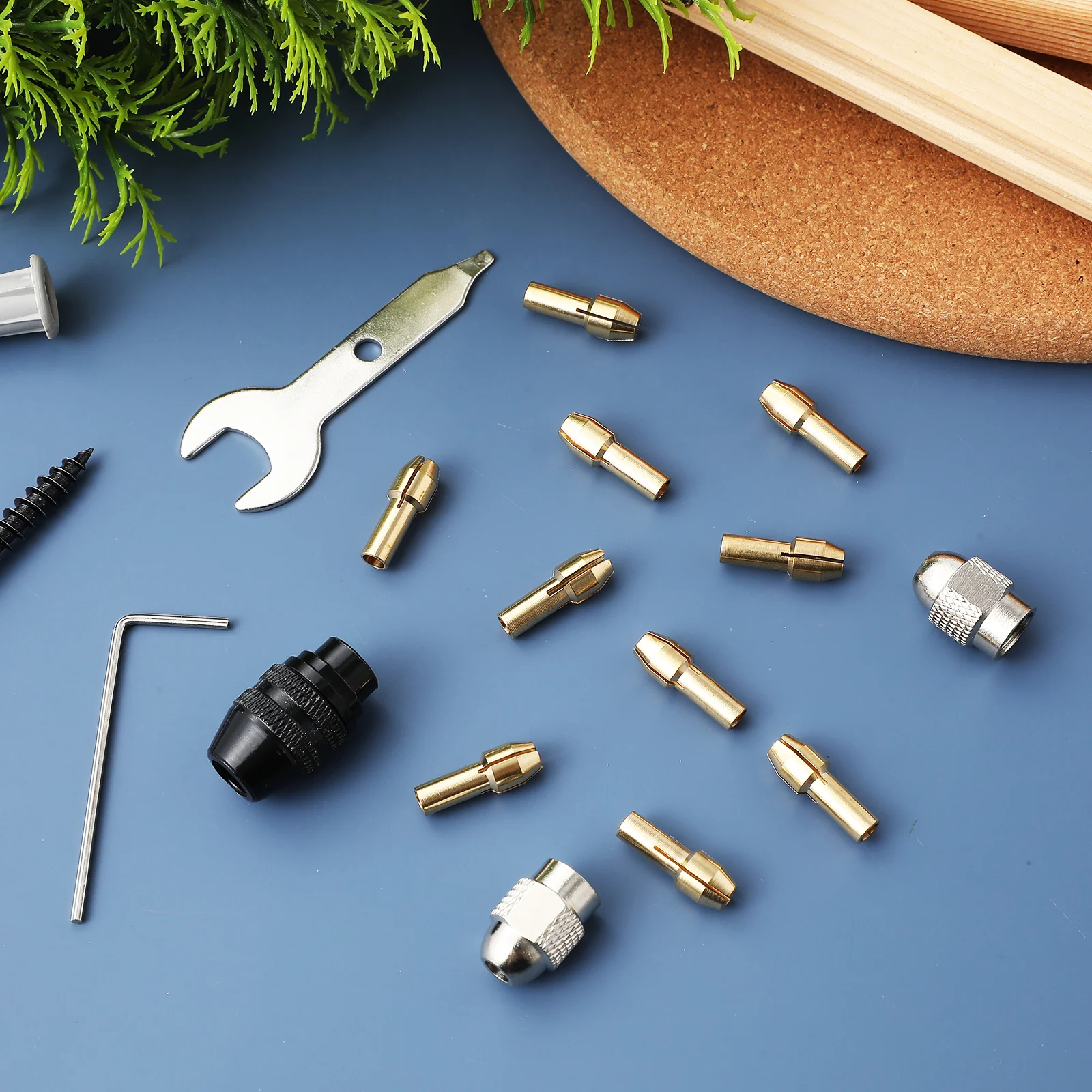 

Copper Sandwich Tool Set Collet Chuck Nut Rotary Drill Accessories Kit Key Motor Shaft Adapter