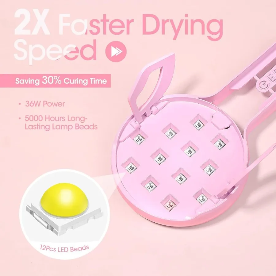 12개 LED가 있는 휴대용 UV 네일 램프, 젤 네일 및 젤 폴리쉬 빠른 경화용, 가정용 휴대용 네일 드라이어, 빠른 건조