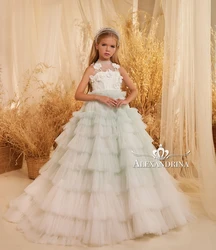 Extra Puffy Flower Girl Dresses for Wedding Beads Sleeveless Children Birthday Gowns Tiered Ruffles Kids First Communion Dresses