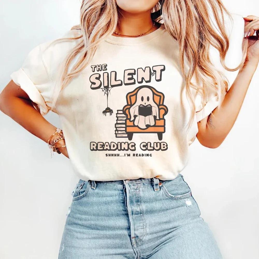 The Silent Reading Club Trendy Pattern T-Shirt Clothing Summer 90s Cute Style O-Neck Women's T-Shirt Cartoon Basic Fun Top