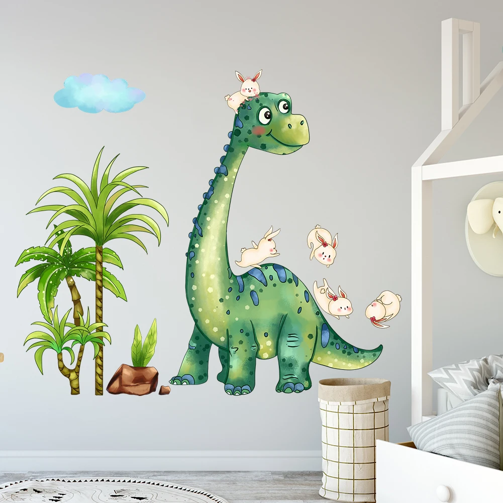 Green Dinosaur Rabbit Wall Stickers Are Interesting Home Decorations Used For Living Room And Bedroom Decoration