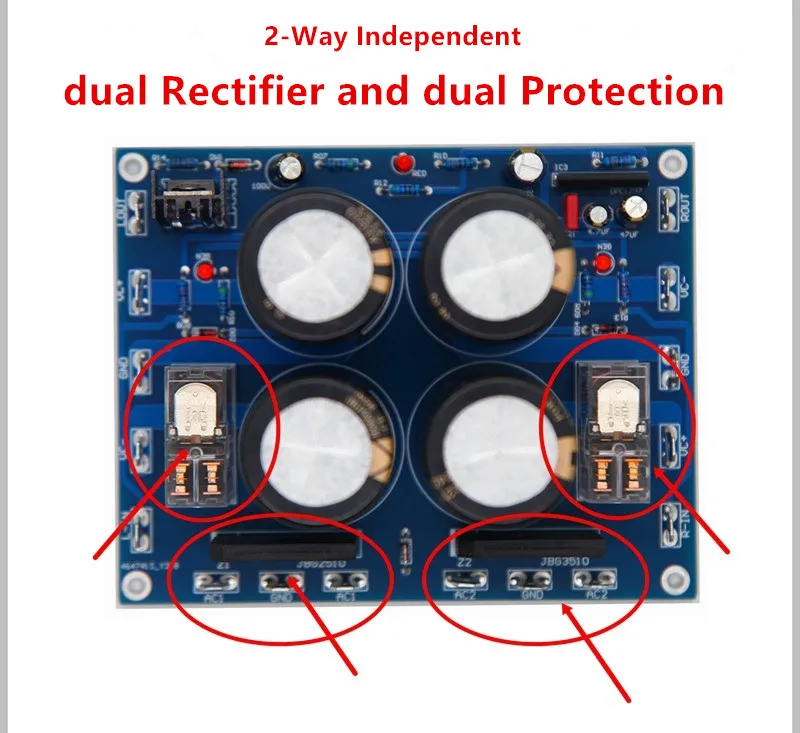 Scheda filtro raddrizzatore di alimentazione indipendente a 2 vie 63V 10000uF con protezione a tromba per amplificatore Audio fai da te