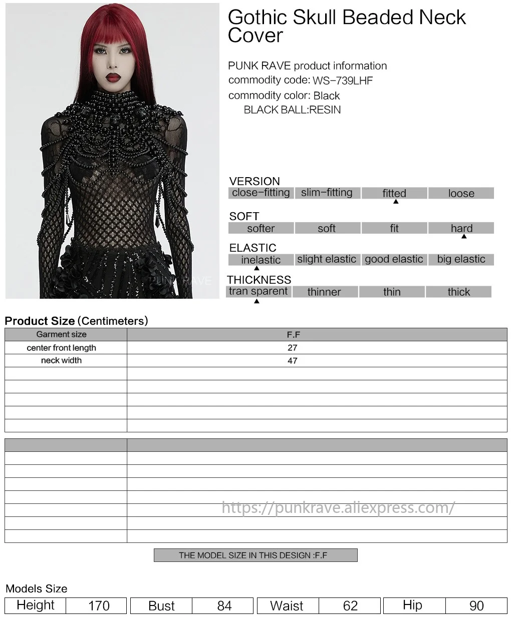 PUNK RAVE Women's Gothic Skull Beaded Neck Cover Multi Layers Hand Woven Pearl Luxurious Noble Elegance Halloween Accessories view 6