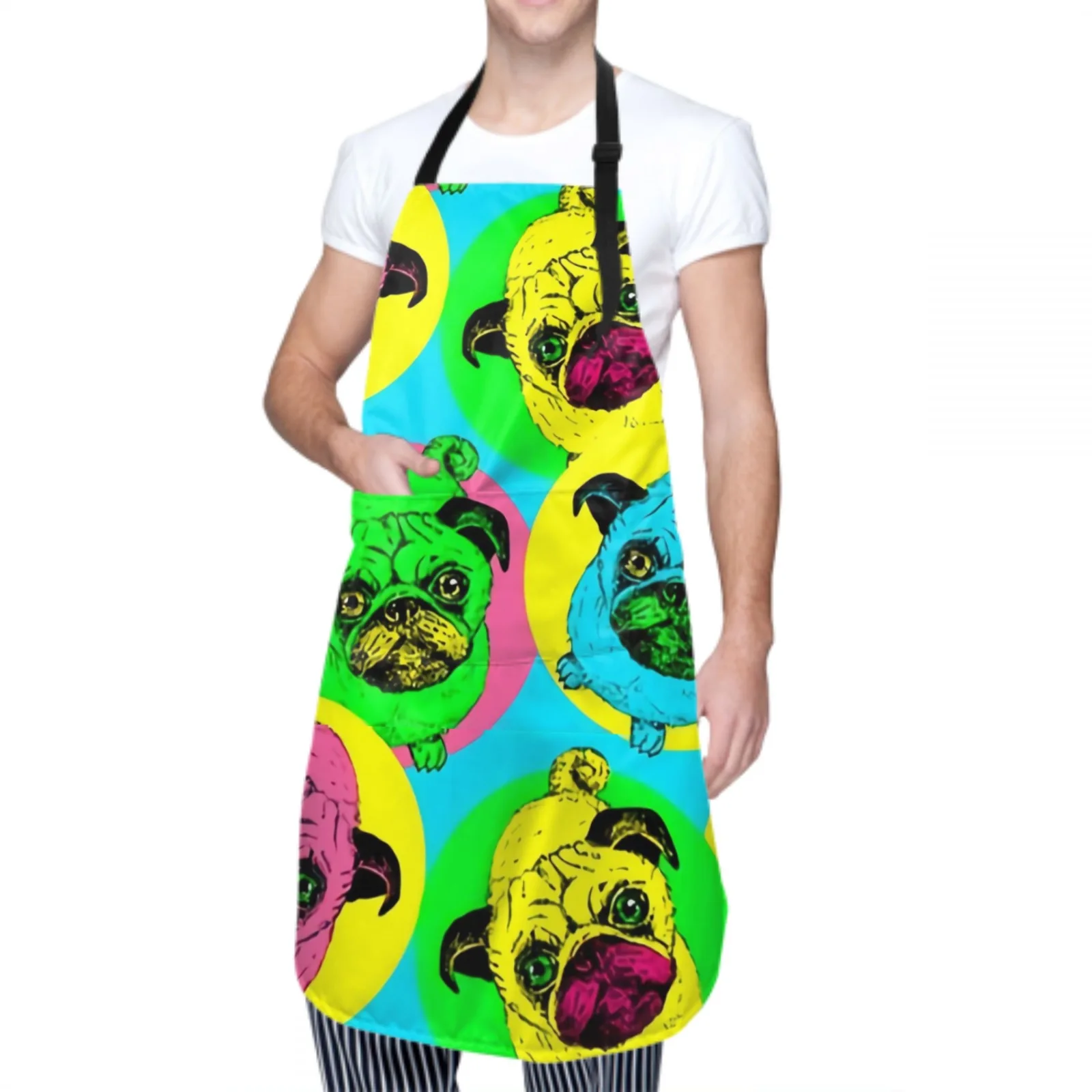 Cute Dogs Waterproof Apron with 2 Pockets Kitchen Chef Apron Cartoon Apron for Hair Brushing Cooking Baking Painting Gardening