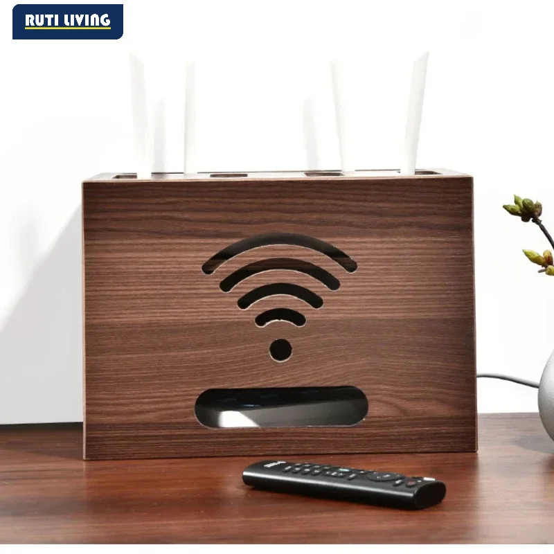 Black Walnut Wood Wireless Router Rack Living Room WiFi Storage Box Multi-storey TV Lower Plug-in Hide Routing Set-top Boxes
