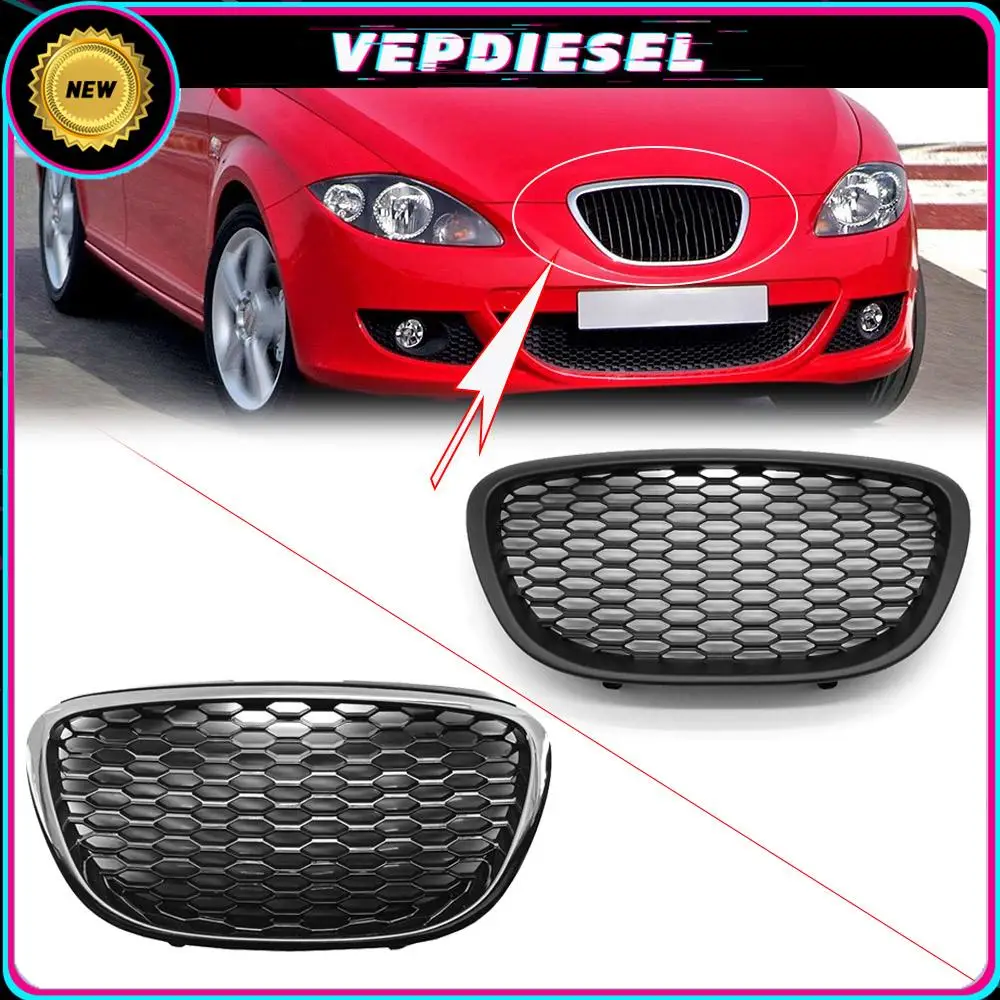 Front Honeycomb Grill Mesh Badgeless Sport Racing Grills For SEAT LEON MK2 1P1 2006-2009 Glossy Black Matte Black Hood Exterior