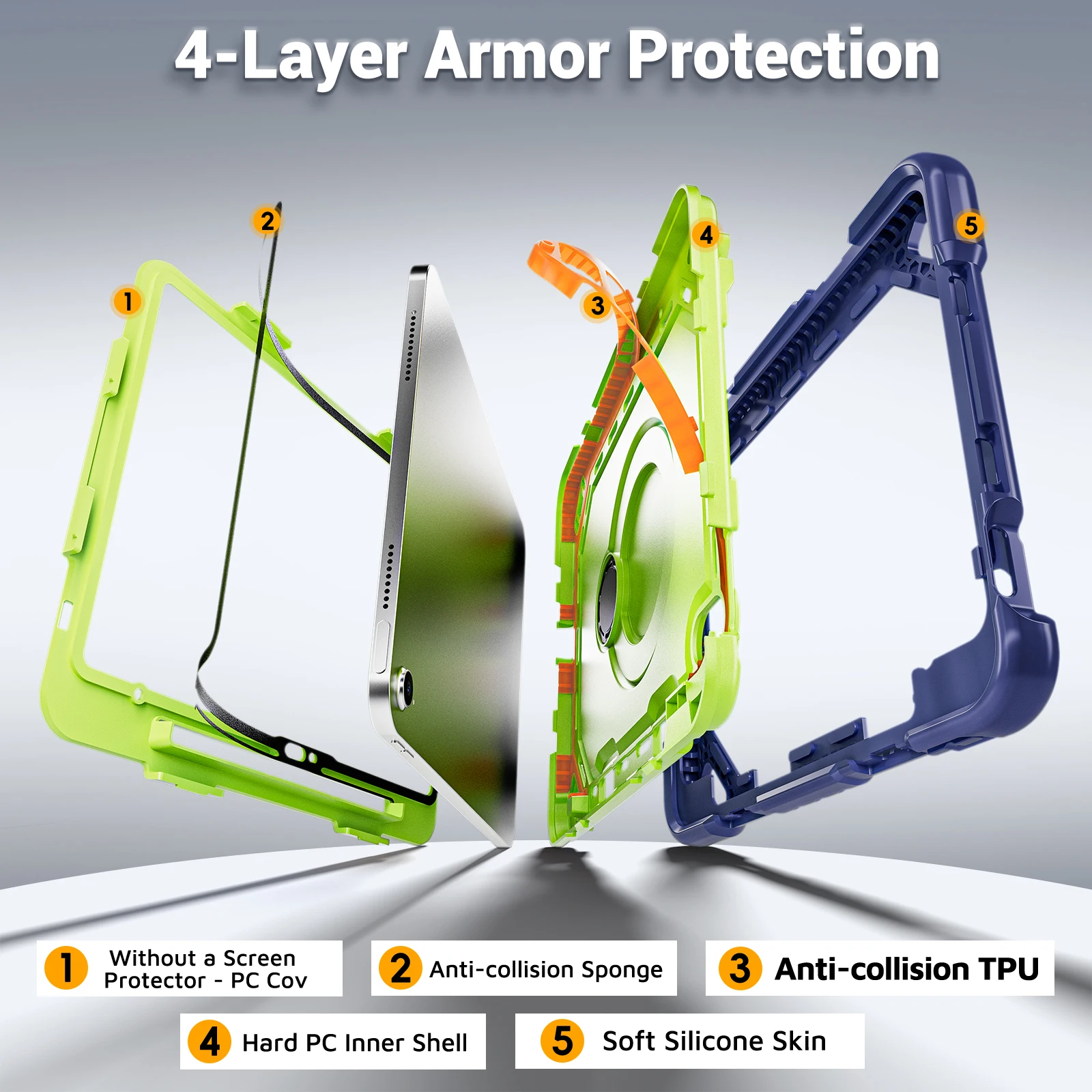 Mecha Style Shockproof Case for iPad Air13 2026 M3 M2 Pro 13 M5 M4 Pro12.9 6th 5th 4th 3th 360 Rotating Kickstand Strap Cover
