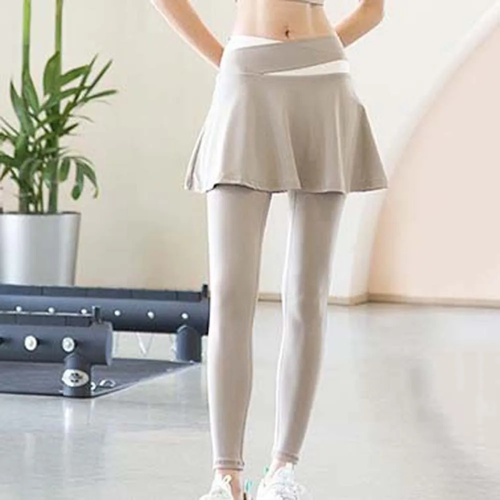 

Combined in One Fitness Leggings Tight Contrasting Color Elastic Pants Skirt Thickened High Waist Sports Yoga Pants Badminton
