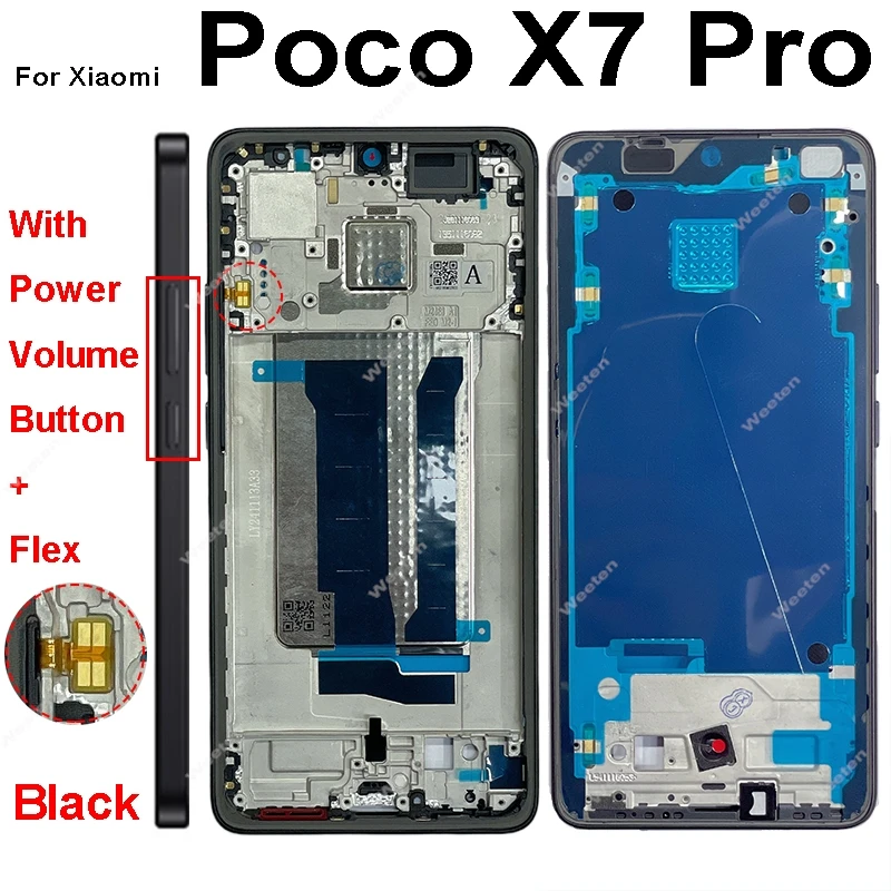Obudowa środkowa LCD do Xiaomi Poco X7 X7Pro, uchwyt środkowej ramki, pokrywa z przyciskami głośności i zasilania, części zamienne do naprawy — zdjęcie produktu 5