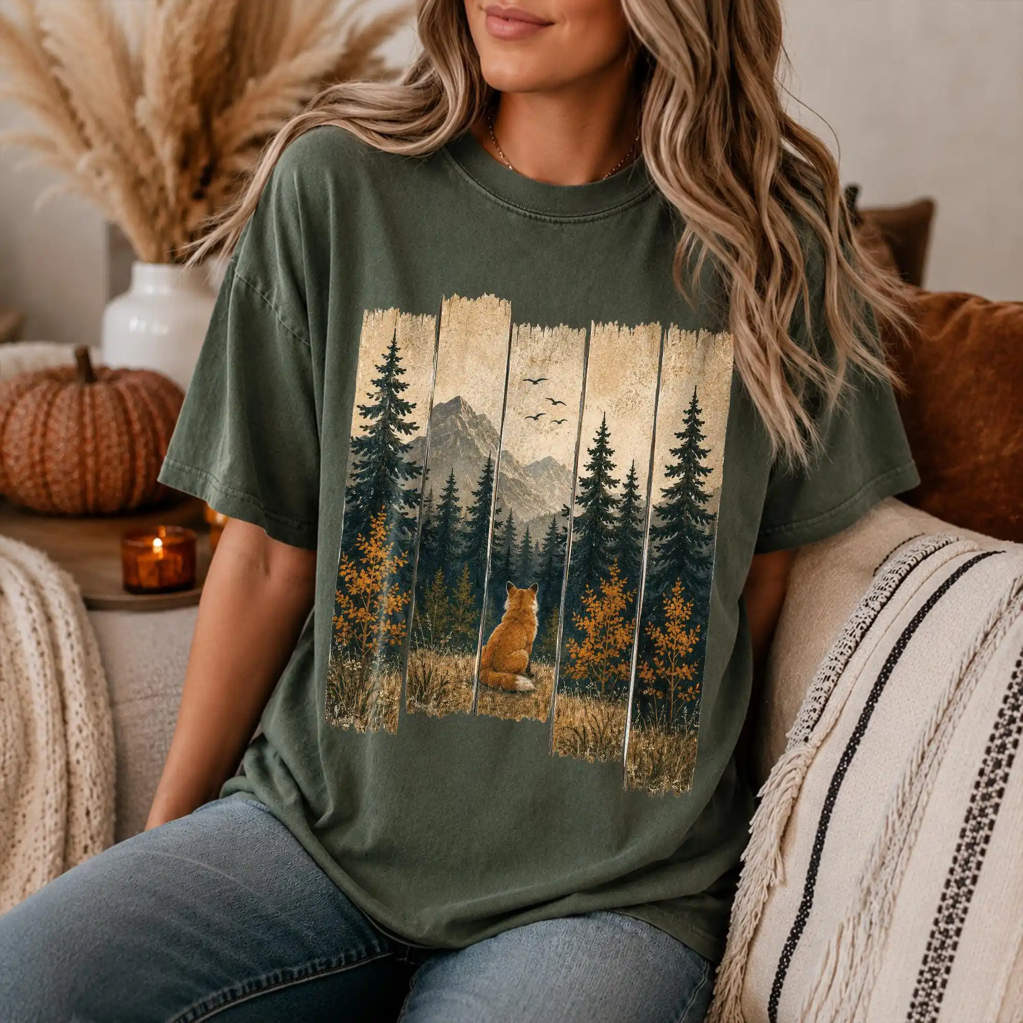 Fox Mountain Autumn Shirt, Rustic Forest Wildlife Nature Lover