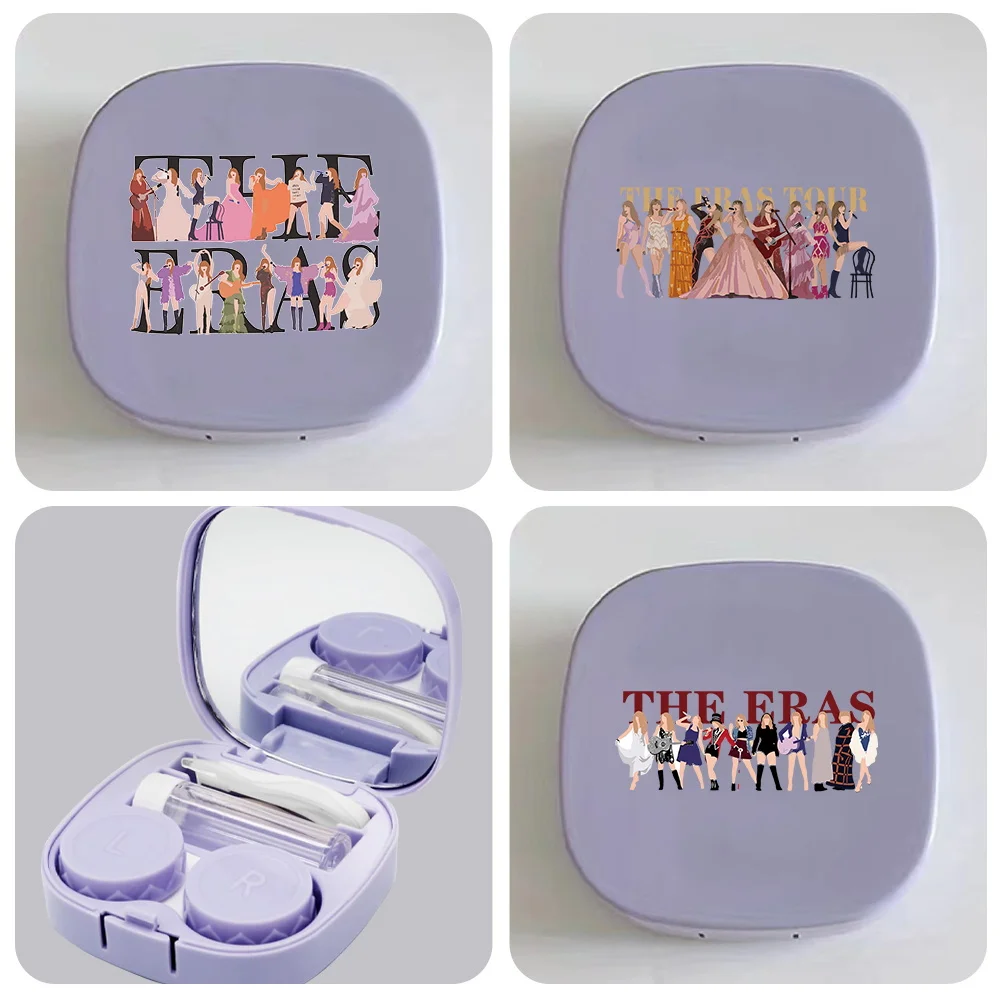 

Portable Meitong Storage Case With Mirror Make Up Beauty Pupil Storage Box Travel Cosmetic Lens Container Eras Letter Pattern