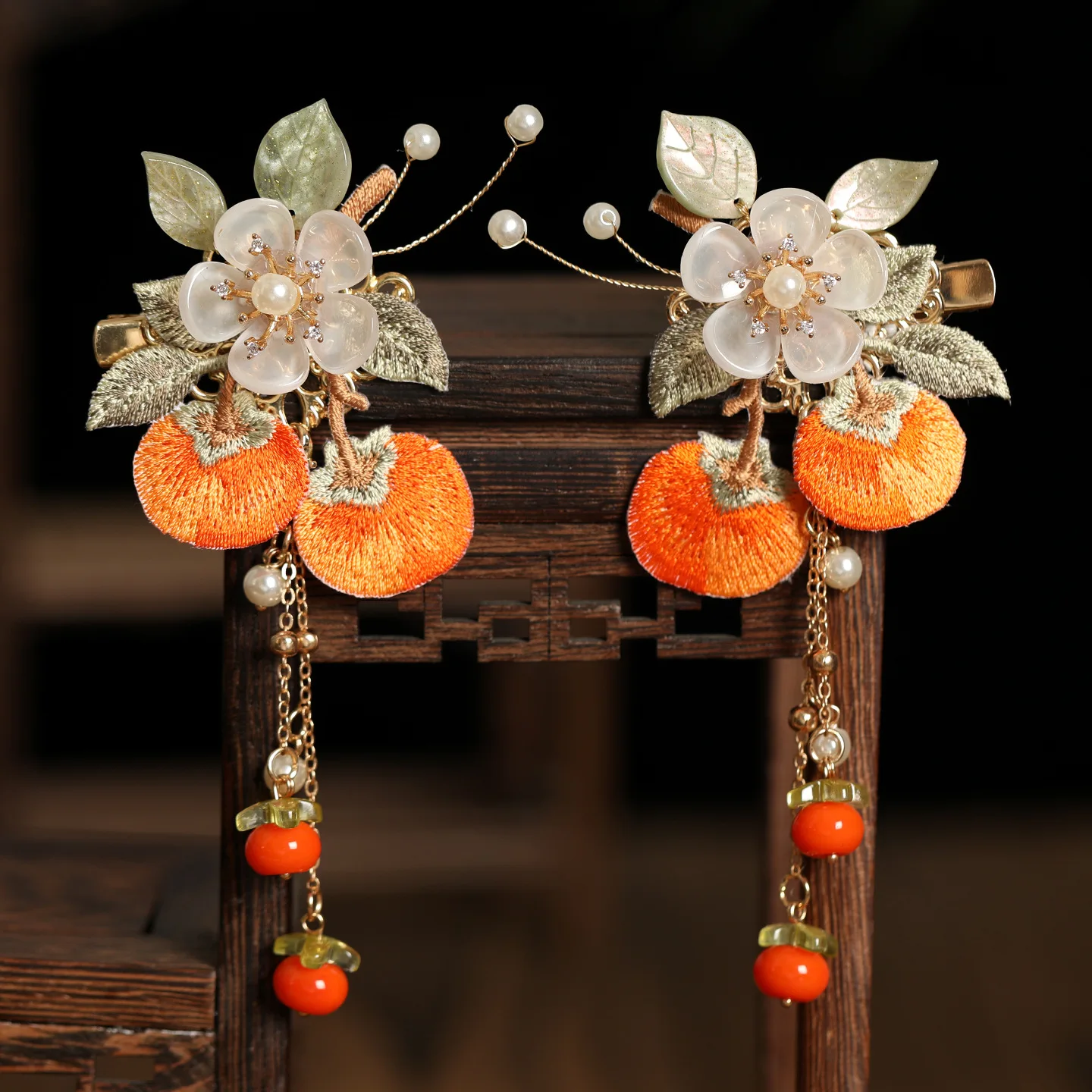 Creative Embroidery Tassel Hair Clip Simulated Persimmon Hair Clip For Women Vintage Chinese Style Jewelry Hair Accessories