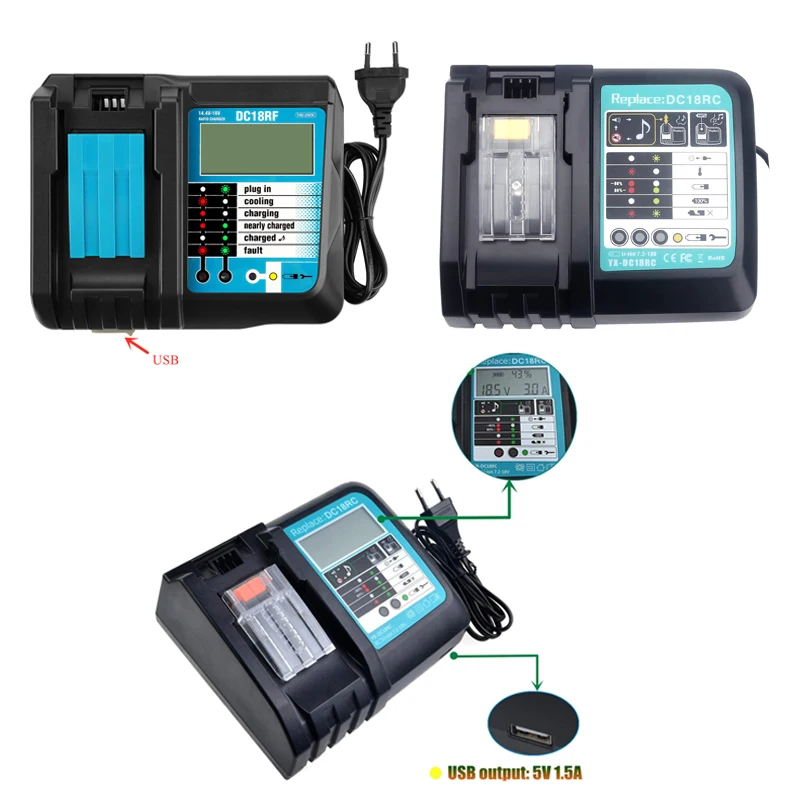 DC18RCT Li-ion Battery Charger for Makita Charger 18V 14.4V BL1830 Bl1430 DC18RC DC18RA Power tool 3A Charging Current EU plug