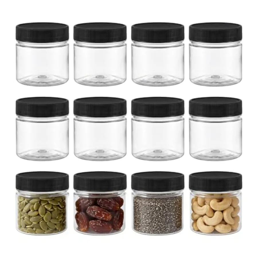 8 oz Clear Plastic Jars with Airtight Lids, 8oz PET Plastic Containers, Refillable Storage Slime Containers and Small Spice Jar