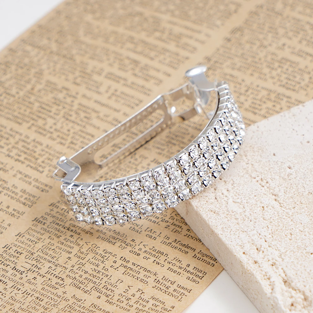 Fashion Full Rhinestone Spring Hair Clip For Women Girl Elegant Semicircle Metal Hairpin Ponytail Holder Hair Accessories Gifts